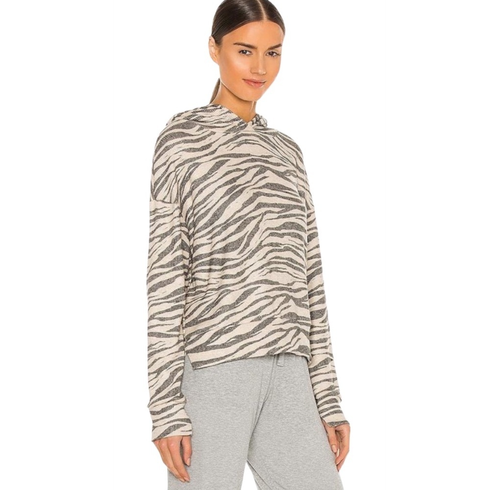 LNA HOODIE BRUSHED RIBBED BEIGE ZEBRA PRINT SIZE S